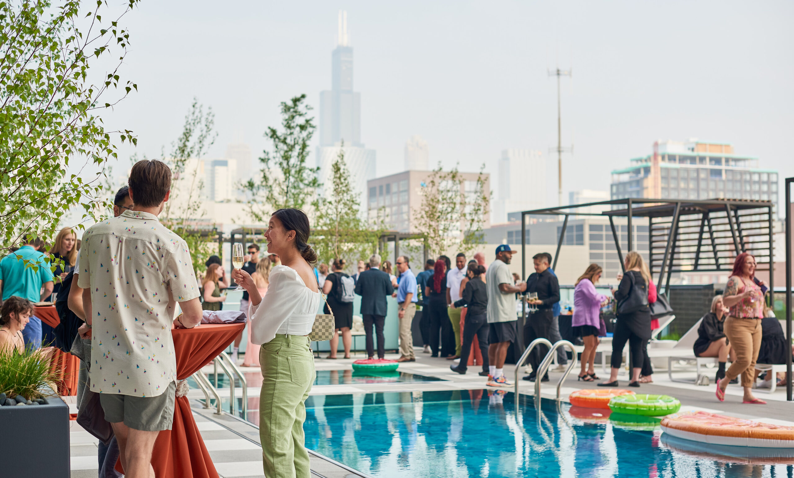 People Mingling Poolside